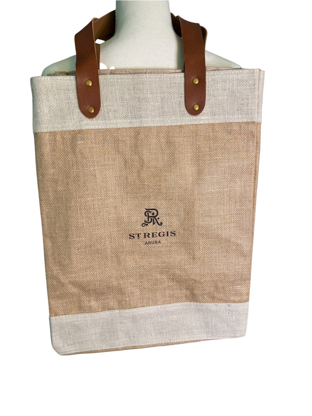 St. Regis-branded Beach Tote Bag in Natural Brown & Cream